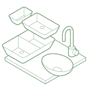 illustration de plusieurs éviers lavabos et robinets