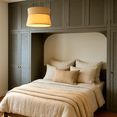 aménagement d'une chambre avec un rangement en pont